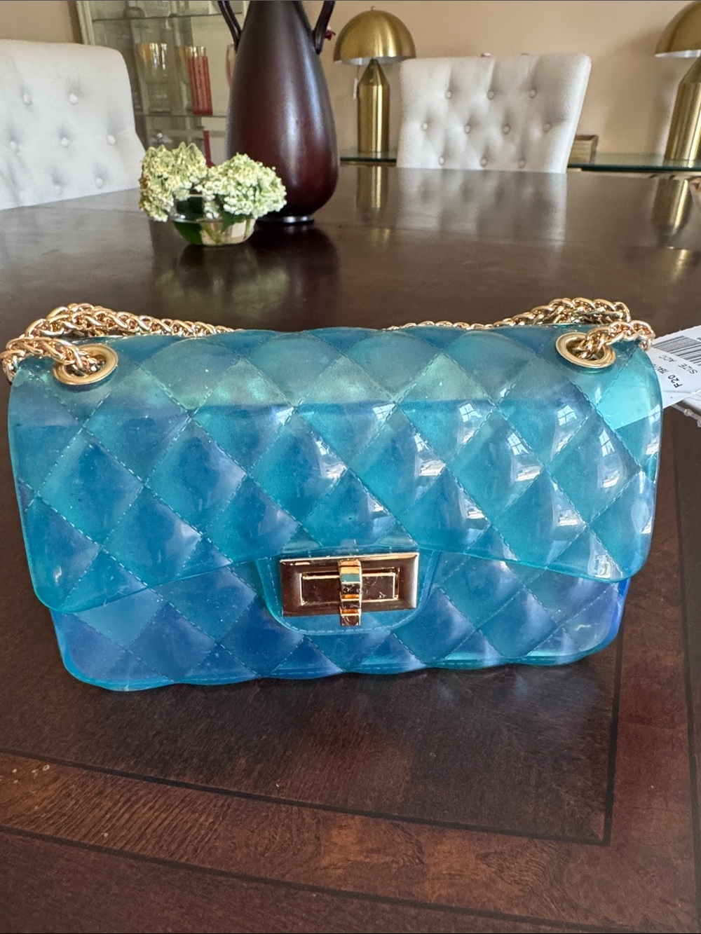 Blue Chain-Handle Shoulder Bag